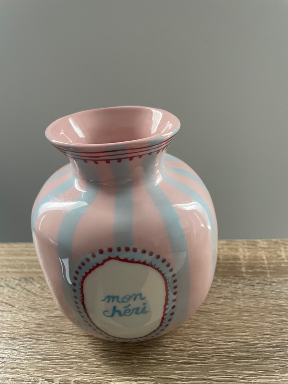 Anthropologie vase decor stripe pink French mon Cheri Paris laetitia rouget love